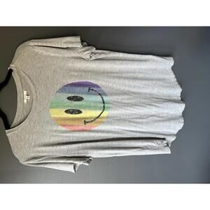 Gray T-Shirt with Rainbow Smiley Face Graphic